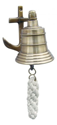 Lodní zvon s držákem na stěnu ve tvaru kotvy