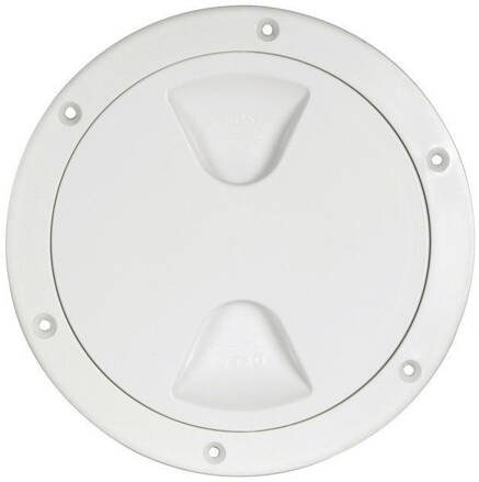 Kulaté šroubovací inspekční víko v bílé barvě s těsnícím kroužkem, vnitřní průměr 102 mm
