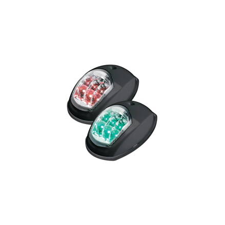 Sada pozičních navigačních LED světel pro pravobok (zelené) a levobok (červené) v černém provedení pro lodě do 12 m