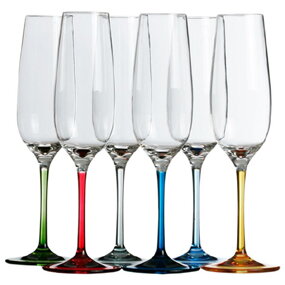Sada 6 ks sklenic na šampaňské Party s barevnými podstavci, výška 24 cm, průměr 4,3 cm