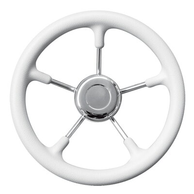Bílý polyuretanový volant s 5 nerezovými paprsky, průměr 28 cm