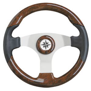 Sportovní volant v kombinaci mahagon/polyuretan s hliníkovým středem, průměr 35 cm