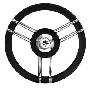 Černý polyuretanový volant s 6 nerezovými paprsky, průměr 35 cm
