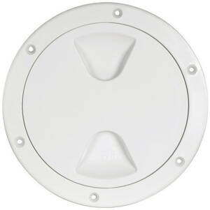 Kulaté šroubovací inspekční víko v bílé barvě s těsnícím kroužkem, vnitřní průměr 152 mm