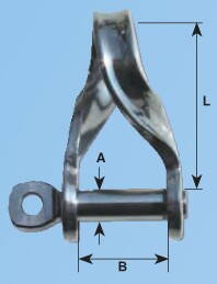 Nerezový zkroucený plechový šekl se šroubovacím čepem o průměru 5 - 8 mm