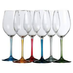 Sada 6 ks sklenic na víno Party s barevnými podstavci, výška 21,3 cm, průměr 5,5 cm