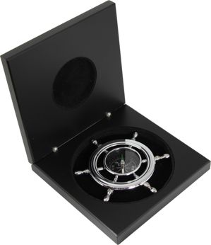 Kompas ve tvaru kormidelního kola v dárkové krabičce - chrom
