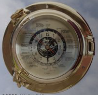 Masivní leštěný mosazný historický lodní přístroj průměru 22 mm - světové hodiny